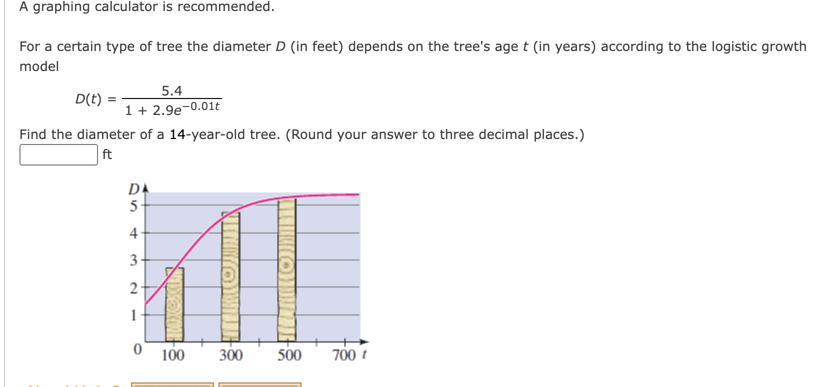 For A Certain Type Of Tree The Diameter D In Feet Depends On The Tree S Age T In Years According To The Logistic Gro 1