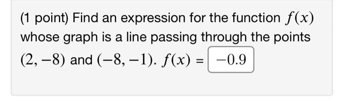 1 Point Find An Expression For The Function F X Whose Graph Is A Line Passing Through The Points 2 8 And 8 1 F 1