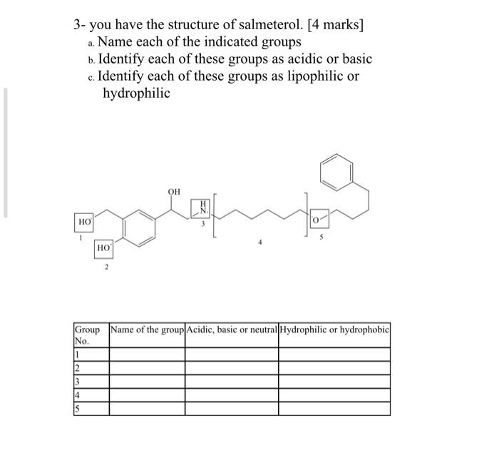 3 You Have The Structure Of Salmeterol 4 Marks A Name Each Of The Indicated Groups B Identify Each Of These Groups 1