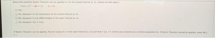 F X X2 12x 17 1 17 Res No Because Fis Hot Differentiable In The Goen Intervel A B Ho Teecaune F E F T 1