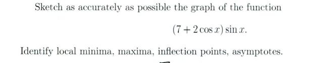 Sketch As Accurately As Possible The Graph Of The Function 7 2cosx Sinx Identify Local Minima Maxima Inflection Poin 1