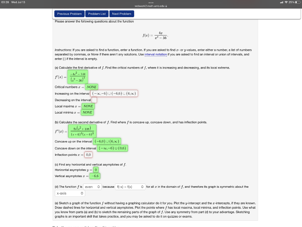Please Answer The Following Questions About The Function F X X2 364x Instructions If You Are Asked To Find A Function 1