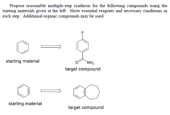Propose Reasonable Multiple Step Synthesis For The Following Compounds Using The Starting Materials Given At The Left S 1