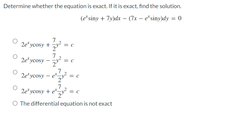 Determine Whether The Equation Is Exact If It Is Exact Find The Solution 1