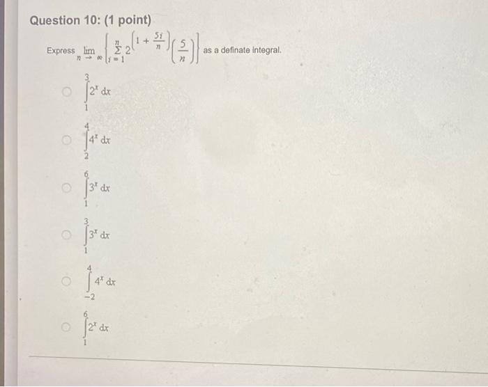 Use The Definition Of The Definite Integral To Evaluate 04 2x X2 Dx 10 5 10 5 516 7 5 5 5 7 5 316 Question 10 2