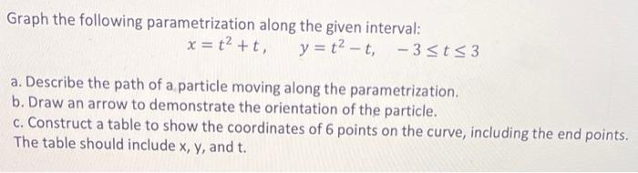 Graph The Following Parametrization Along The Given Interval X T2 T Y T2 T 3 T 3 A Describe The Path Of A Particle Mo 1
