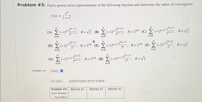Roblem 3 Find A Power Series Representation Of The Following Function And Determine The Radius Of Convergence F X 2 1