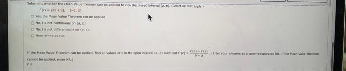 F X 2x 21 2 2 Yes The Mean Valve Theorem Can Be Esplied Nar F Is Not Continuous On A B No Fie Nut Differenta 1