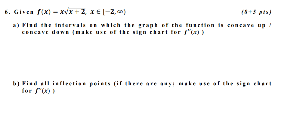 6 Given F X Xx 2 X 2 8 5 Pts A Find The Intervals On Which The Graph Of The Function Is Concave Up Concave 1