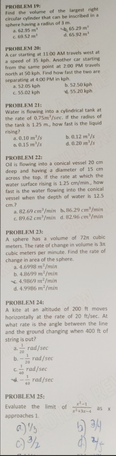 Problem 19 Find The Volume Of The Largest Right Circular Cylinder That Can Be Inscribed In A Sphere Having A Radius Of 1