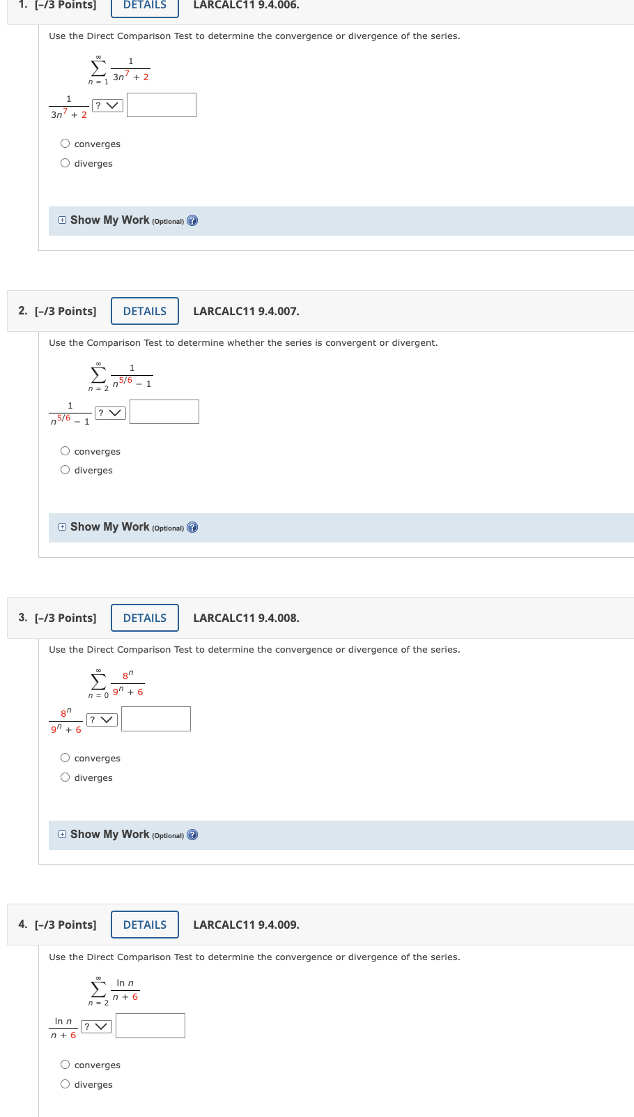 Use The Direct Comparison Test To Determine The Convergence Or Divergence Of The Series N 1 3n7 21 3n7 21 V Conver 1