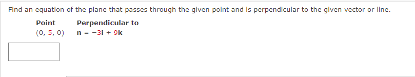Find An Equation Of The Plane That Passes Through The Given Point And Is Perpendicular To The Given Vector Or Line Poin 1