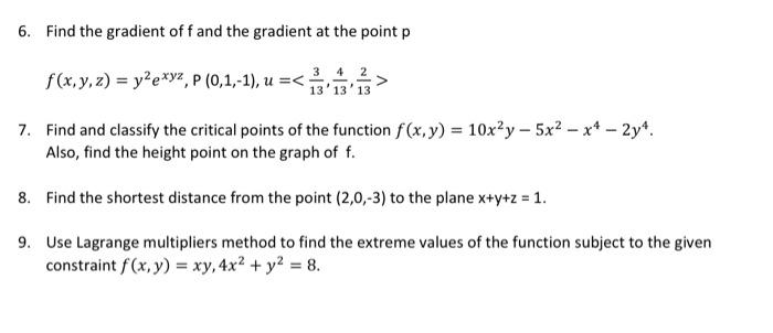 6 Find The Gradient Of F And The Gradient At The Point P F X Y Z Y2exyz P 0 1 1 U 133 134 132 7 Find And Class 1
