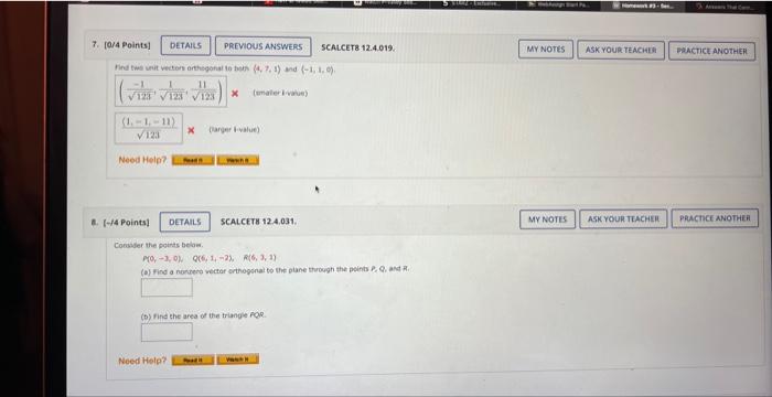Scalceth 12 4 031 Consider The Poirats Belan A Find A Norrerd Wector Crthoginal Bo The Plane Throcgh The B Find Eh 1