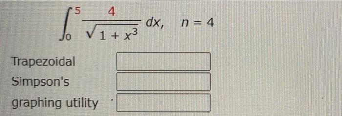 05 1 X3 4 Dx N 4 Trapezoidal Simpson S Graphing Utility 1