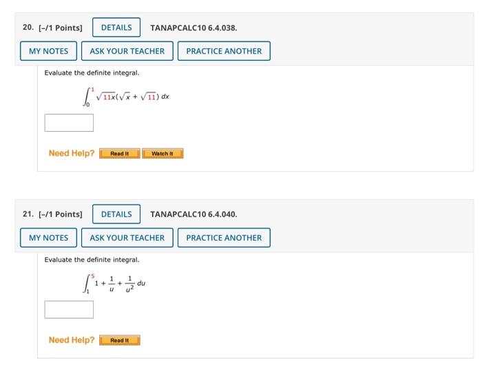 Evaluate The Definite Integral 01 11x X 11 Dx Tanap Evaluate The Definite Integral 15 1 U1 U21 Du 1