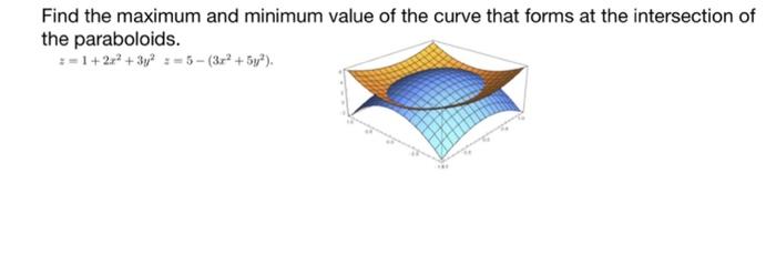 Find The Maximum And Minimum Value Of The Curve That Forms At The Intersection Of The Paraboloids Z 1 2x 2 3y12 Z 5 1
