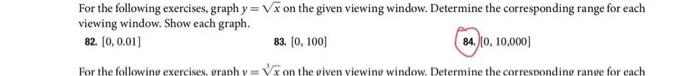 For The Following Exercises Graph Y X On The Given Viewing Window Determine The Corresponding Range For Each Viewing 1