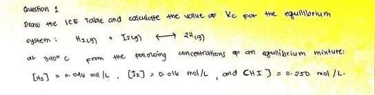 Guestion 1 The Equilibrium Draw The Ice Table And Calculate The Value Of Vc Por Haug 1 4 A249 390 C The Prowing Con 1
