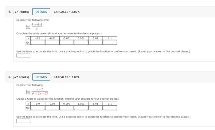 Consider The Following Limit X 0lim X4sin X Complete The Table Below Round Your Answers To Five Decimal Places Us 1