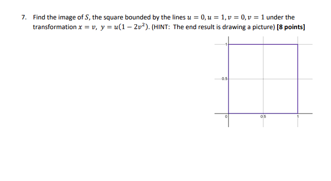 7 Find The Image Of S The Square Bounded By The Lines U 0 U 1 V 0 V 1 Under The Transformation X V Y U 1 2v2 Hint 1