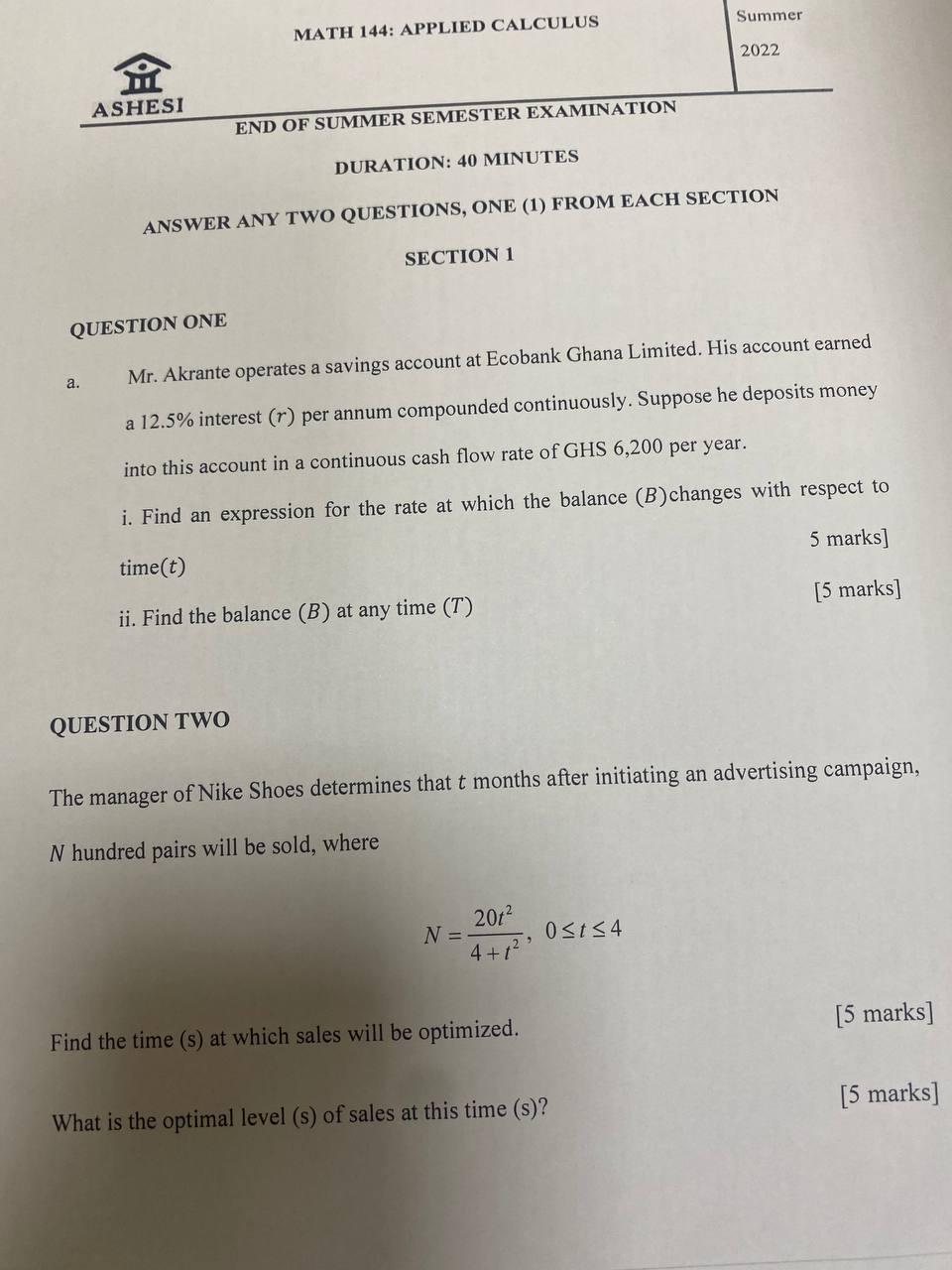 Question One A Mr Akrante Operates A Savings Account At Ecobank Ghana Limited His Account Earned A 12 5 Interest R 1