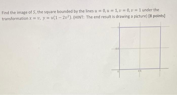 Find The Image Of S The Square Bounded By The Lines U 0 U 1 V 0 V 1 Under The Transformation X V Y U 1 2v2 Hint Th 1