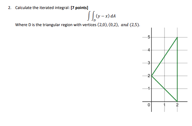 2 Calculate The Iterated Integral 7 Points D Y X Da Where D Is The Triangular Region With Vertices 2 0 0 2 An 1