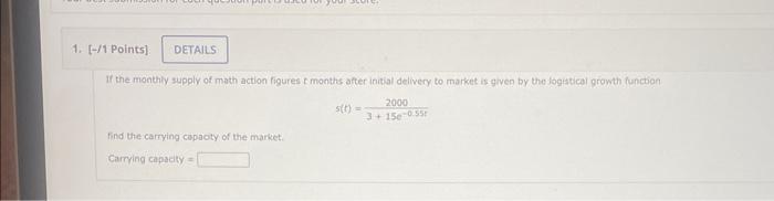 If The Monthiy Supply Of Math Action Figures T Months Atter Inital Delivery To Market Is Given By The Fogiatical Growth 1