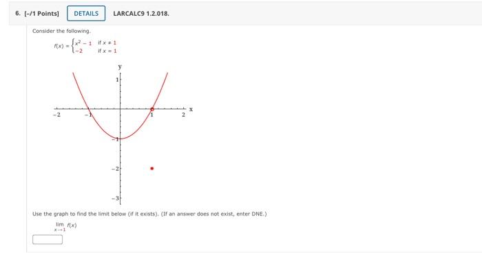 Consider The Following F X X2 1 2 If X 1 If X 1 Use The Graph To Find The Limit Below Of It Exists If An Answe 1