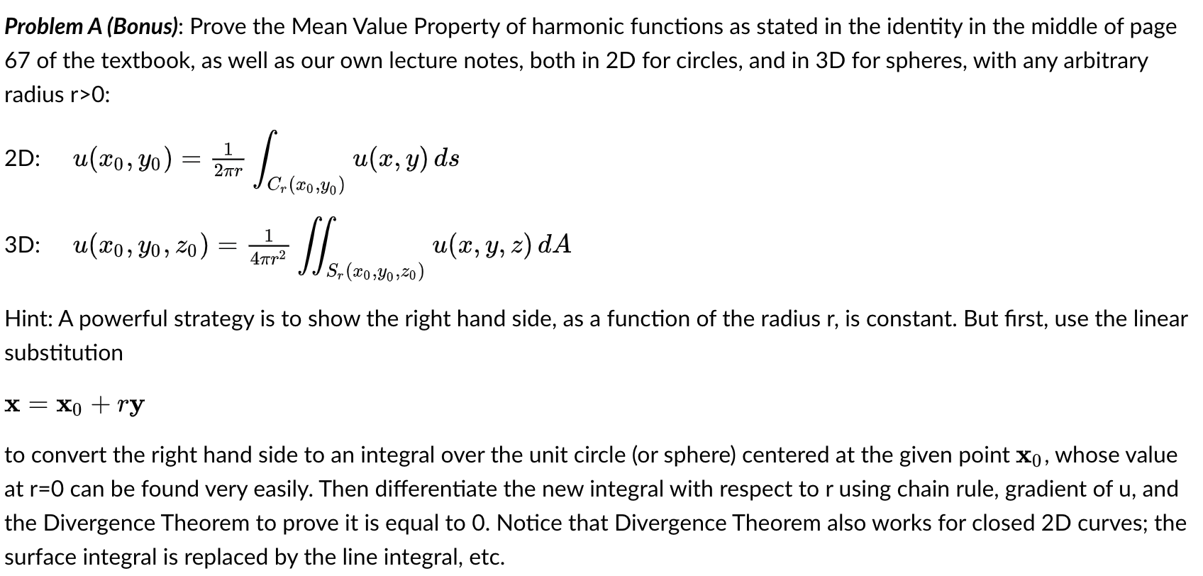 Problem A Bonus Prove The Mean Value Property Of Harmonic Functions As Stated In The Identity In The Middle Of Page 6 1