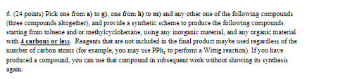 6 24 Points Pick One From A To G One From H To M And Any Other One Of The Following Compounds Three Compounds A 1