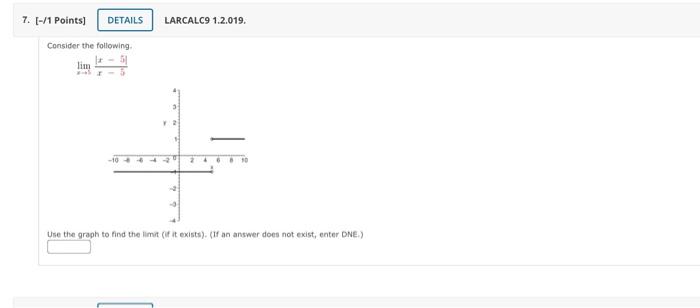 Consider The Following X 5lim X 5 X 4 Use The Gragh To Find The Flmit If It Exists If An Answer Does Not Exist E 1