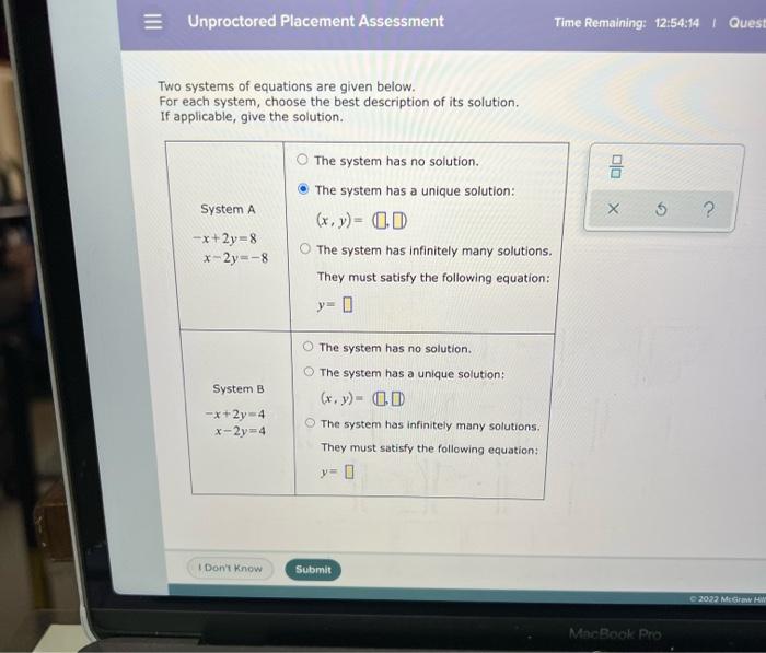 Two Systems Of Equations Are Given Below For Each System Choose The Best Description Of Its Solution If Applicable G 1