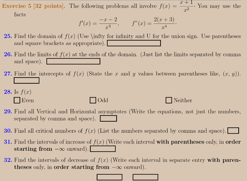 Exercise 5 32 Points The Following Problems All Involve F X X2x 1 You May Use The Facts F X X3 X 2 F X X42 X 1