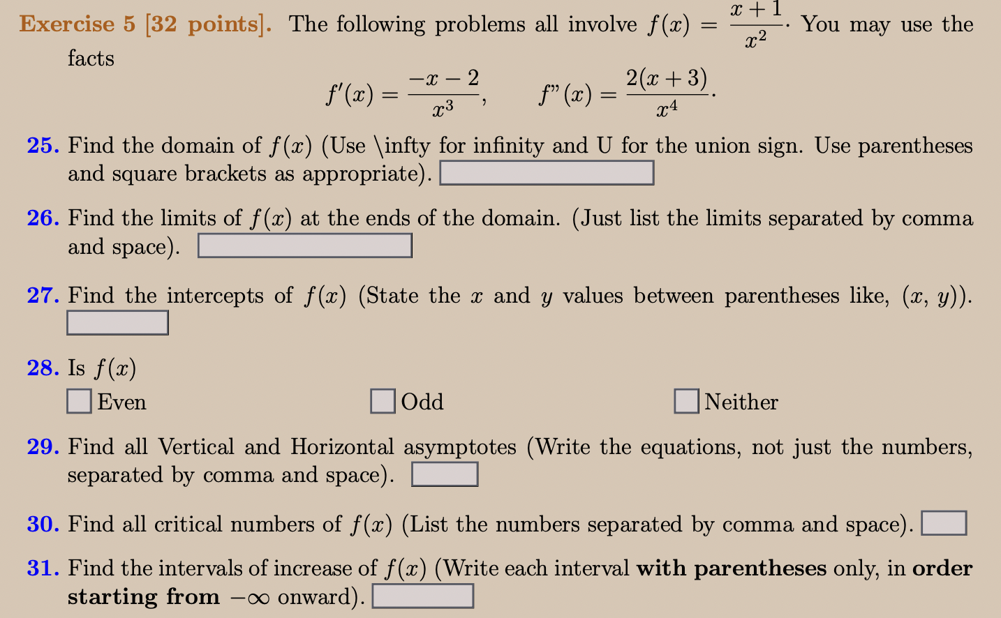 Exercise 5 32 Points The Following Problems All Involve F X X2x 1 You May Use The Facts F X X3 X 2 F X X42 X 1