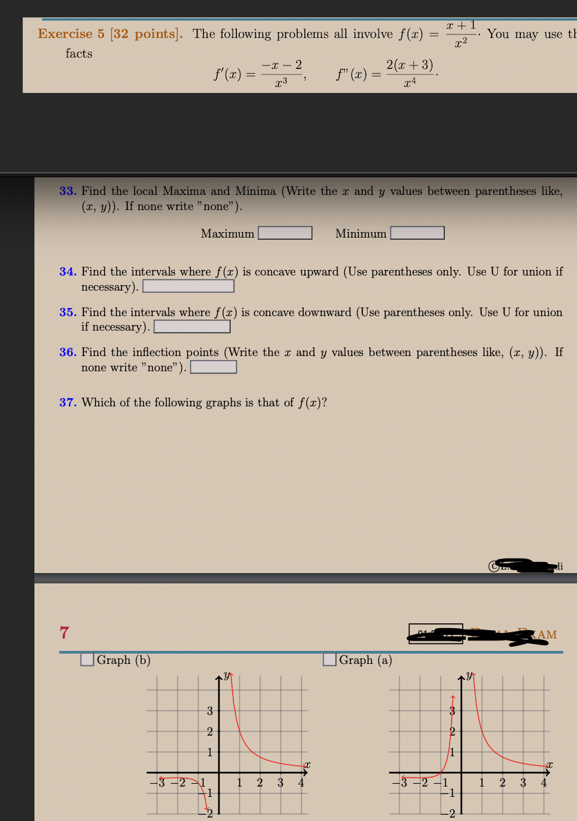 Exercise 5 32 Points The Following Problems All Involve F X X2x 1 You May Use Th Facts F X X3 X 2 F X X42 X 1