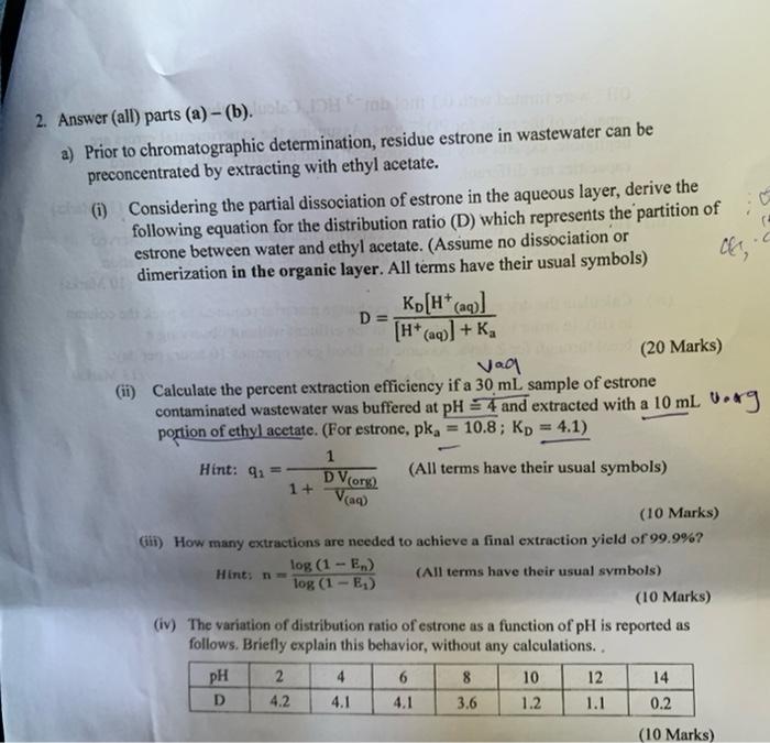 Cc 2 Answer All Parts A B A Prior To Chromatographic Determination Residue Estrone In Wastewater Can Be Prec 1