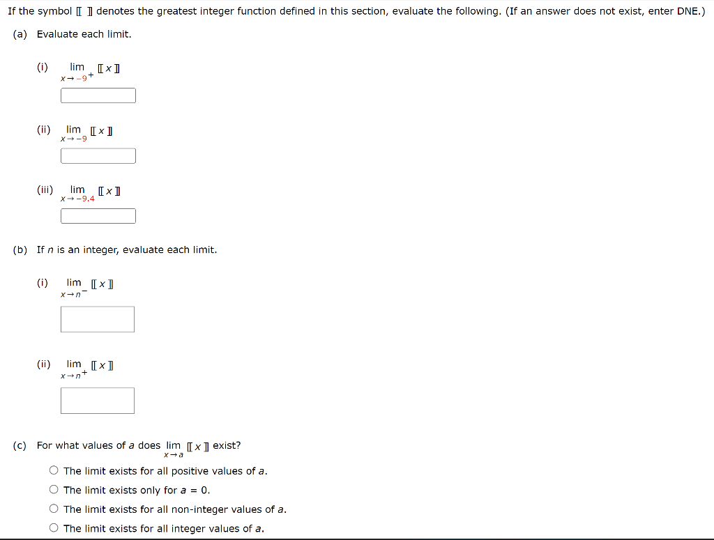 If The Symbol Ii Denotes The Greatest Integer Function Defined In This Section Evaluate The Following If An Answer Do 1