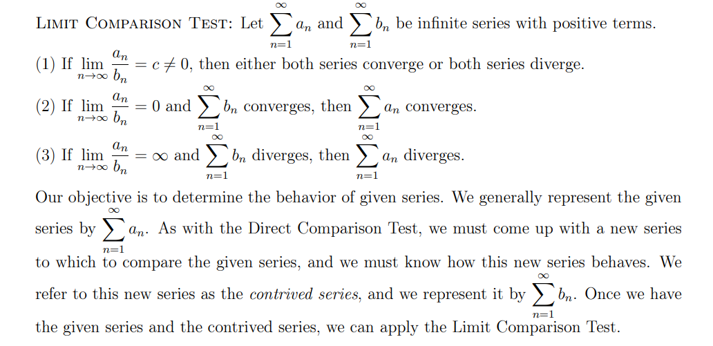 Limit Comparison Test Let N 1 An And N 1 Bn Be Infinite Series With Positive Terms 1 If N Lim Bn An C 0 T 1