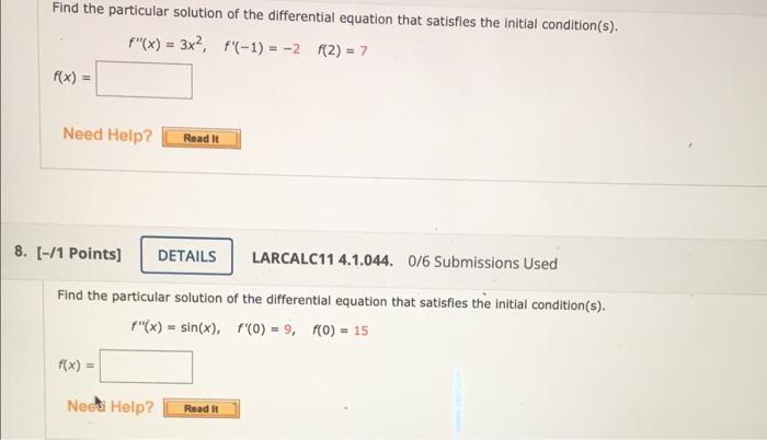 Find The Particular Solution Of The Differential Equation That Satisfies The Initial Condition S F X 3x2 F 1 2f 1