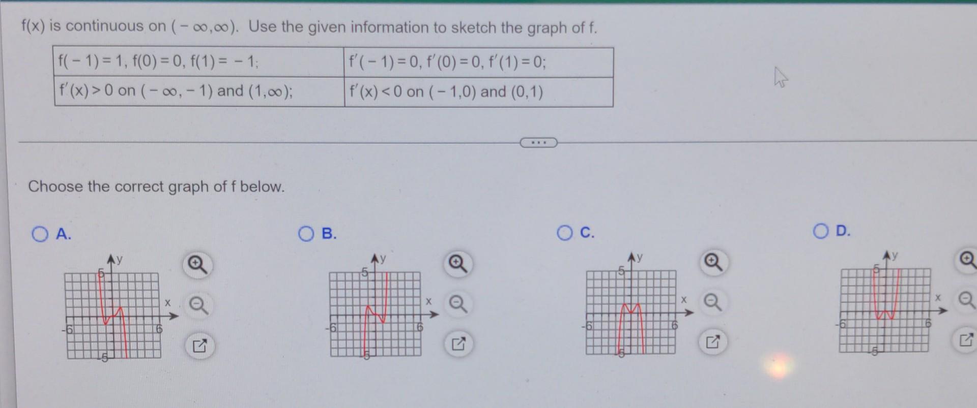 F X Is Continuous On Use The Given Information To Sketch The Graph Of F F 1 1 F 0 0 F 1 1 F X 0 On 1