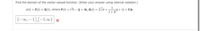 Find The Domain Of The Vector Valued Function Enter Your Answer Using Interval Notation R T F T G T Where F T T 2