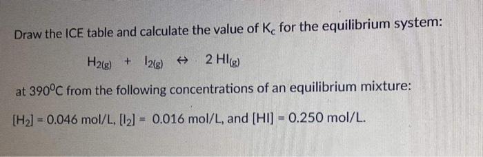 Draw The Ice Table And Calculate The Value Of K For The Equilibrium System 2 Hi G H2 G 12 E At 390 C From The Fol 1