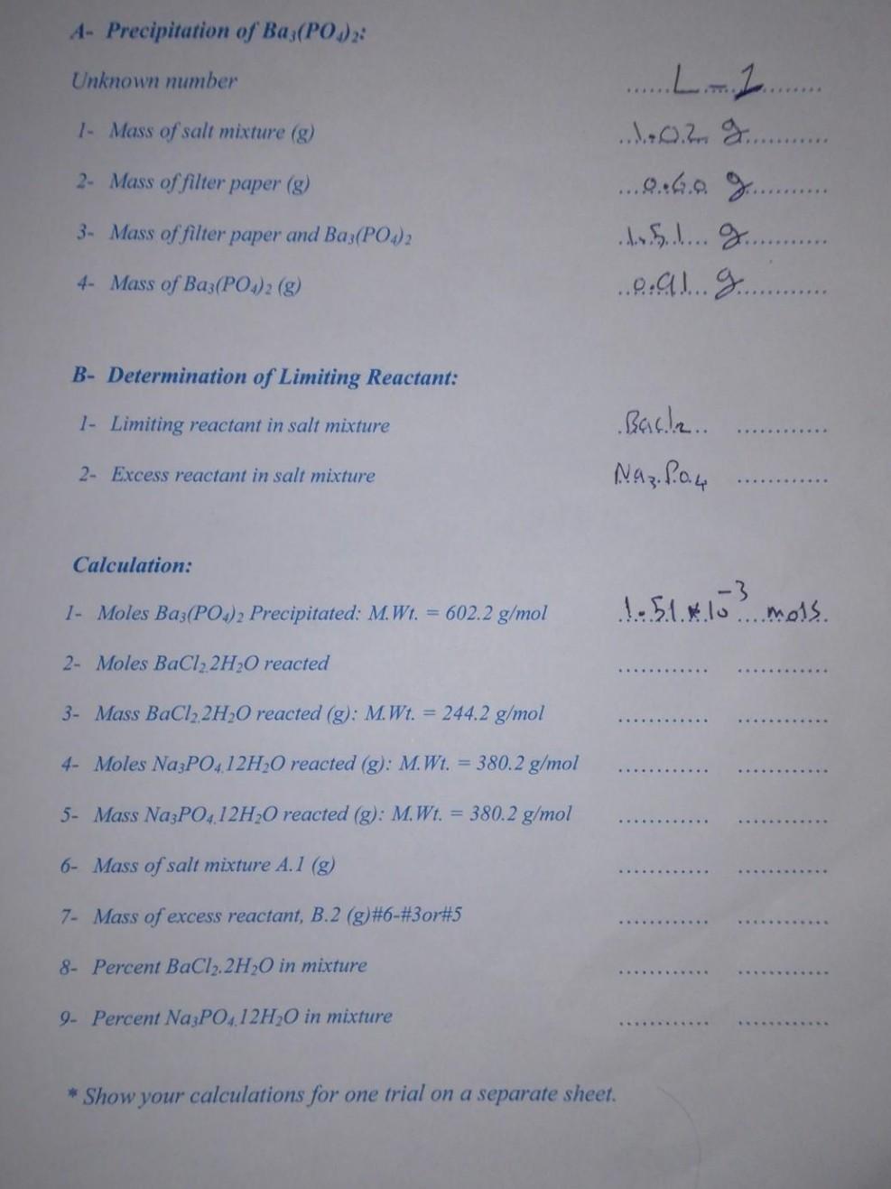 4 Precipitation Of Baz Po Unknown Number 2 G 1 Mass Of Salt Mixture G 2 Mass Of Filter Paper G 1