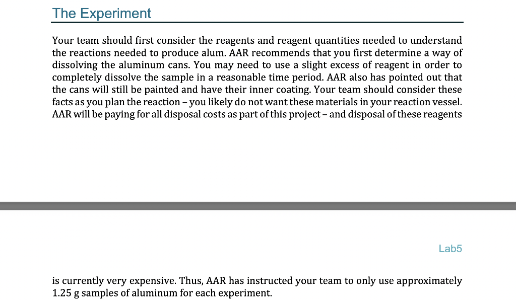 The Experiment Your Team Should First Consider The Reagents And Reagent Quantities Needed To Understand The Reactions Ne 1