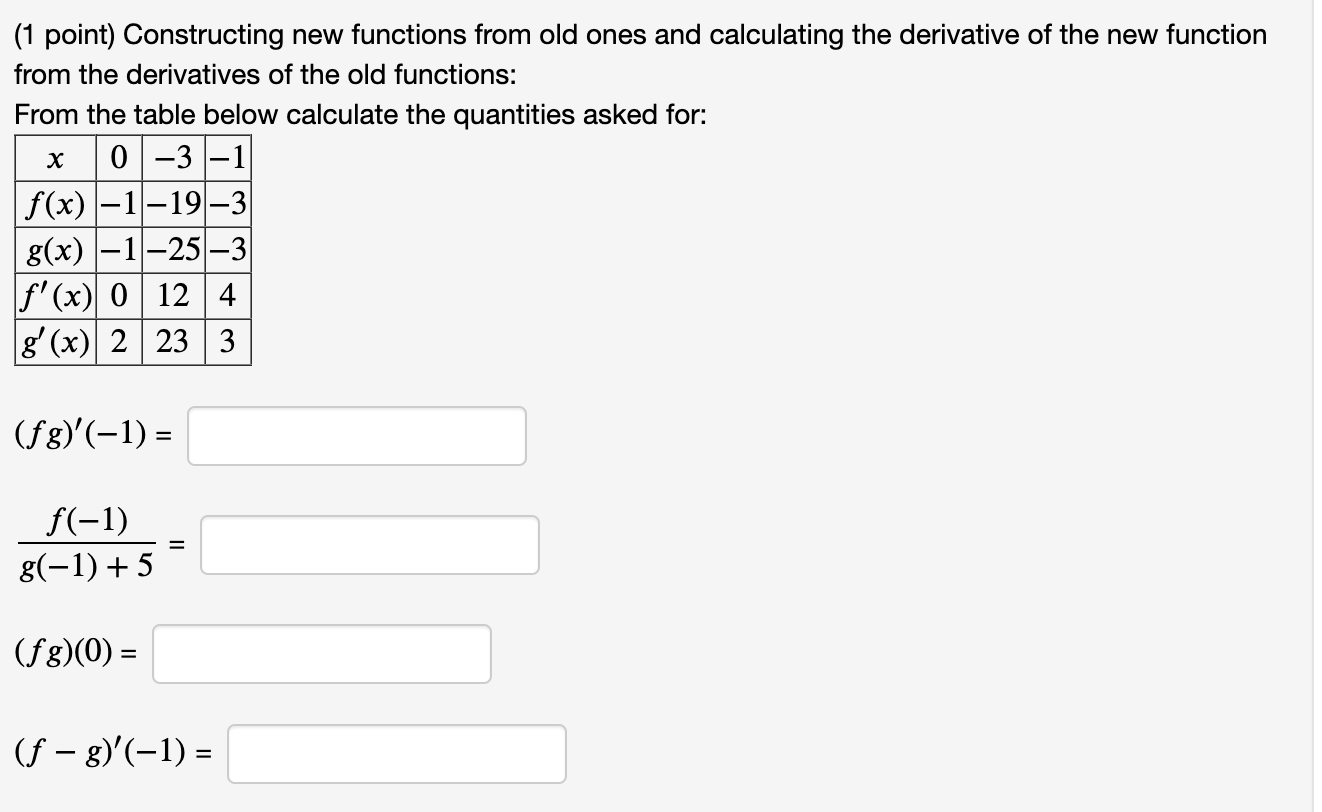 1 Point Constructing New Functions From Old Ones And Calculating The Derivative Of The New Function From The Derivativ 1
