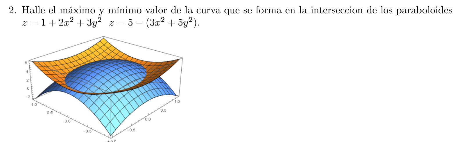 2 Halle El Maximo Y Minimo Valor De La Curva Que Se Forma En La Interseccion De Los Paraboloides Z 1 2x2 3y2z 5 3x2 5y 1