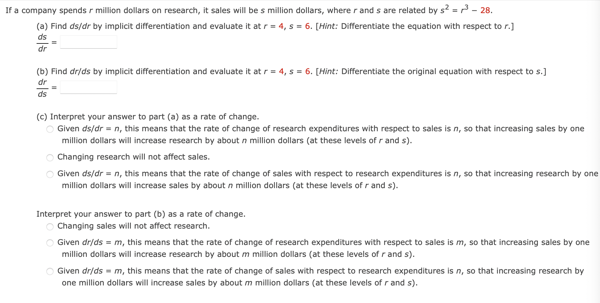 Company Spends R Million Dollars On Research It Sales Will Be S Million Dollars Where R And S Are Related By S2 R3 28 1