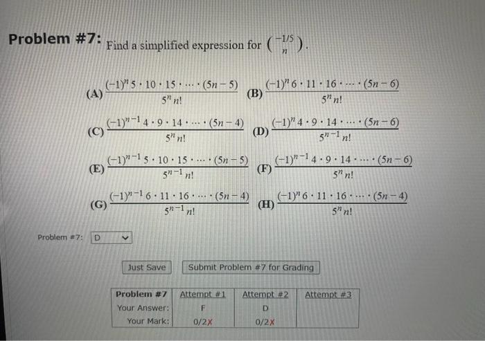 Roblem 7 Find A Simplified Expression For 1 5n A 5nn 1 N5 10 15 5n 5 B 5nn 1 N6 11 16 5n 6 C 1